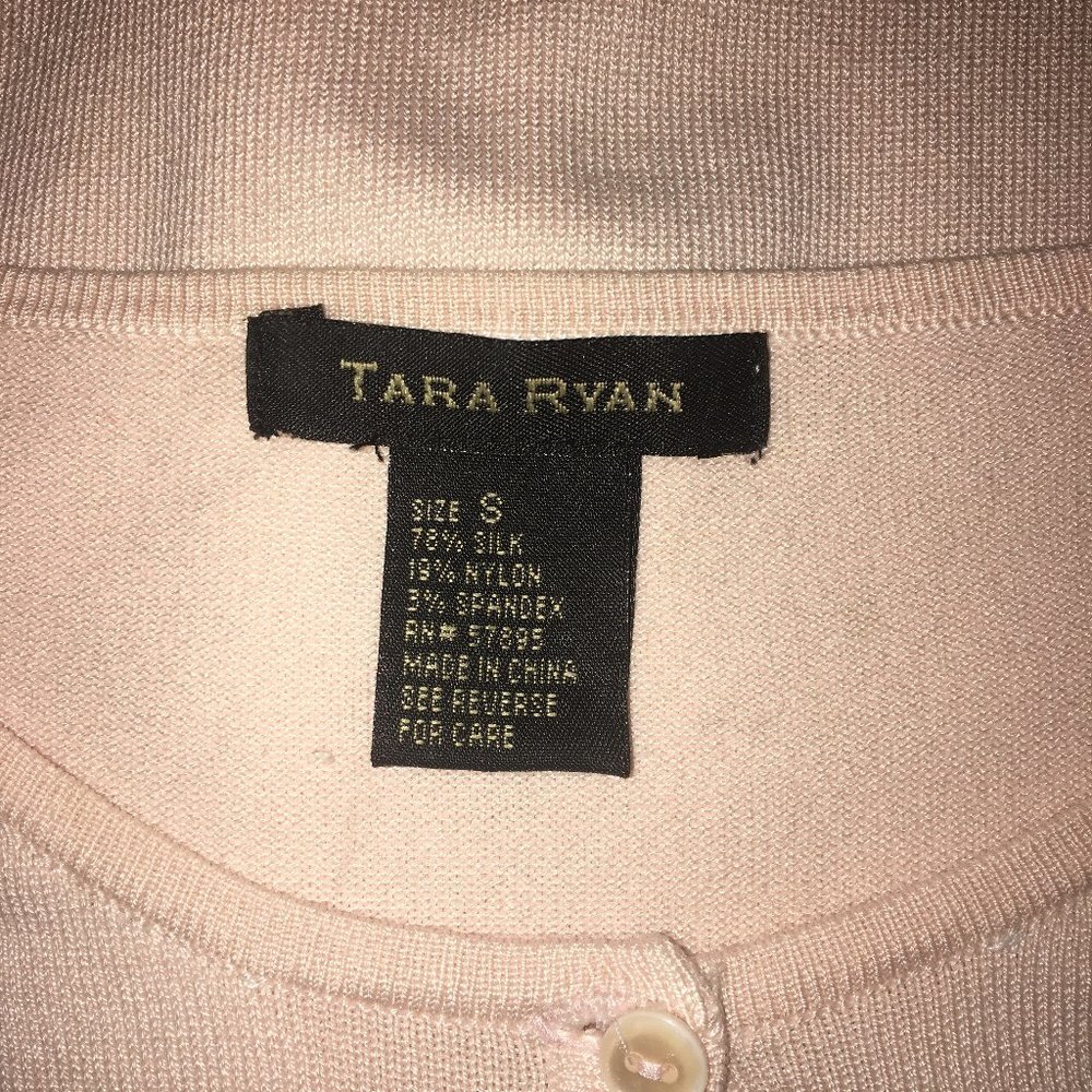 Tara Ryan Cardigan Size S Pale Pink Black Flowers - Picture 8 of 13